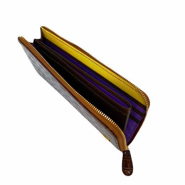 【6/17(水)朝採れお誕生日財布】エナメル クロコ型押L字ファスナー 長財布 ブラウン