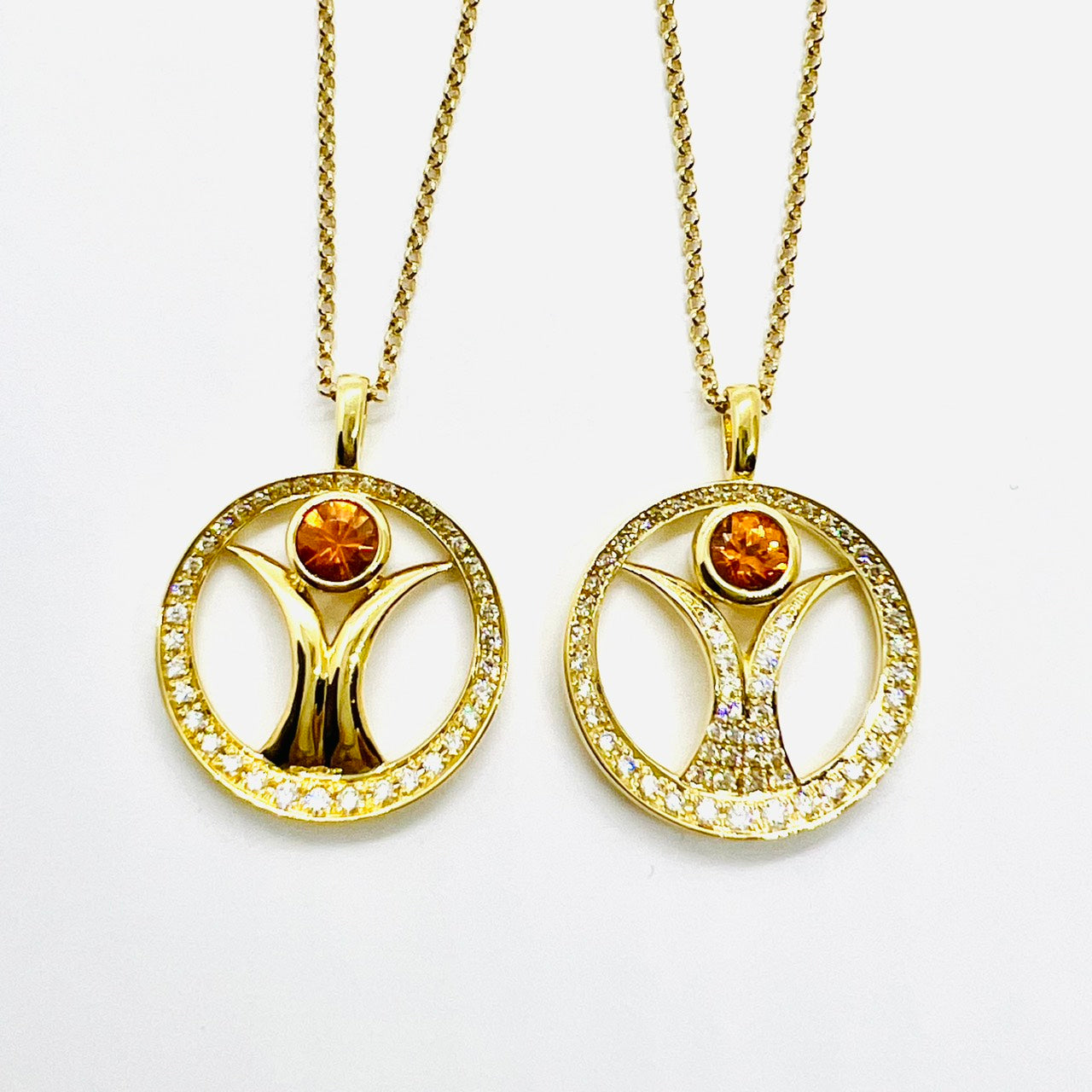 K18 フルフルパヴェ オレンジサファイヤ噴水ペンダント (S)