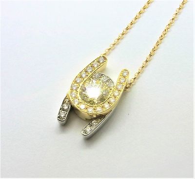 【期間限定:12/14迄】K18/PT DパヴェYDインヨウ馬蹄ペンダント②（1.00ct：時価）