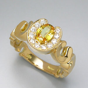K18ダイヤ イエローサファイヤ馬蹄バテイ8リング