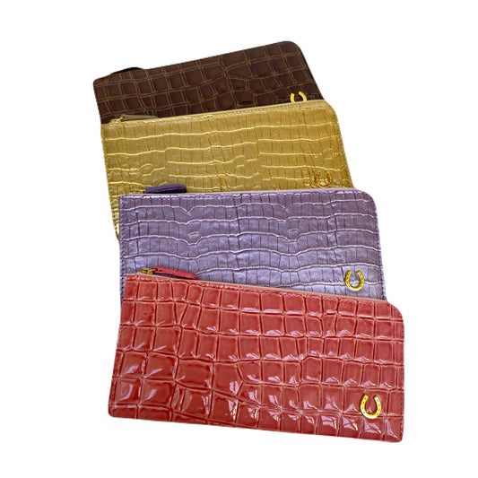 エナメル クロコ型押L字ファスナー 長財布