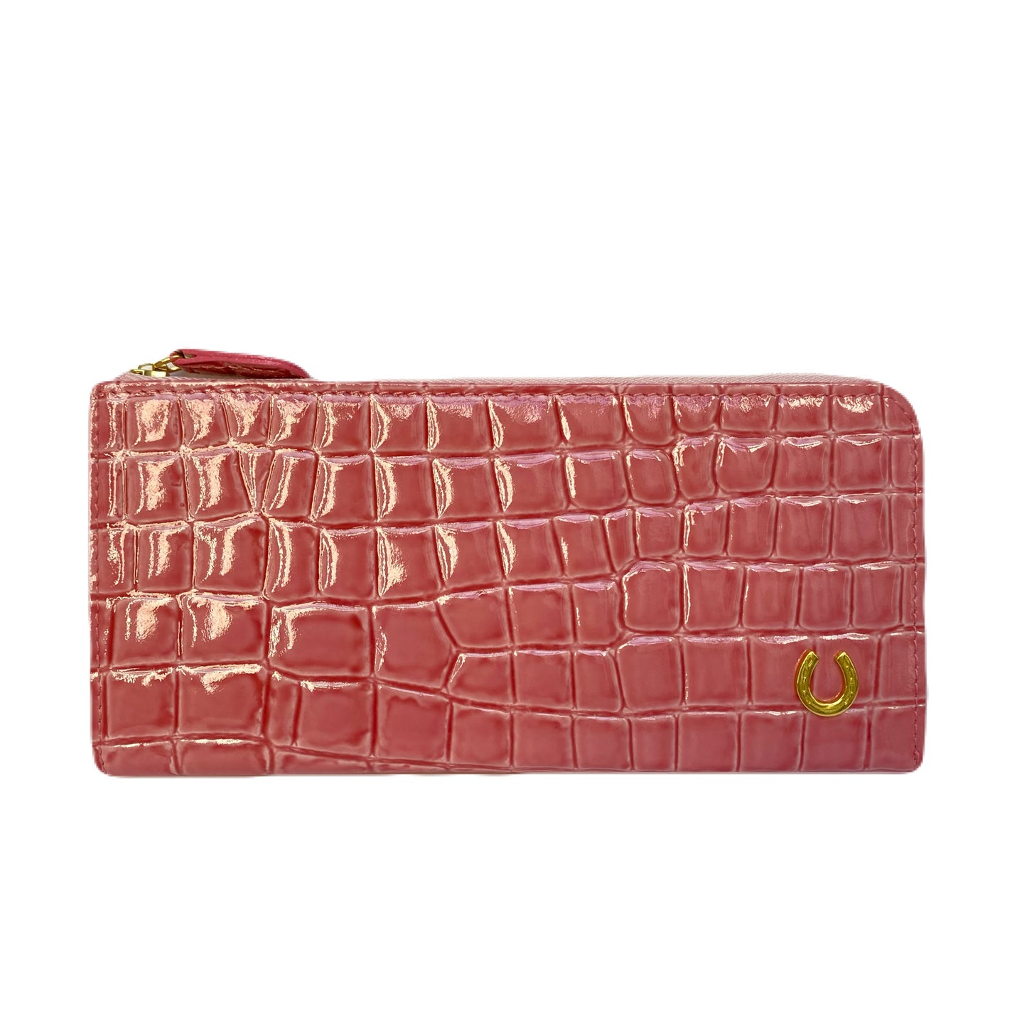 【3/20(祝・金):朝採れ・お誕生日財布】エナメル クロコ型押L字ファスナー 長財布 ピンク