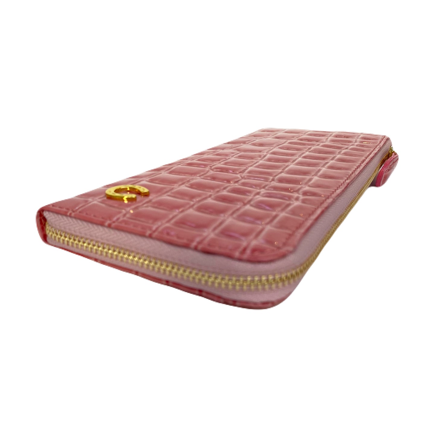 【3/20(祝・金):朝採れ・お誕生日財布】エナメル クロコ型押L字ファスナー 長財布 ピンク