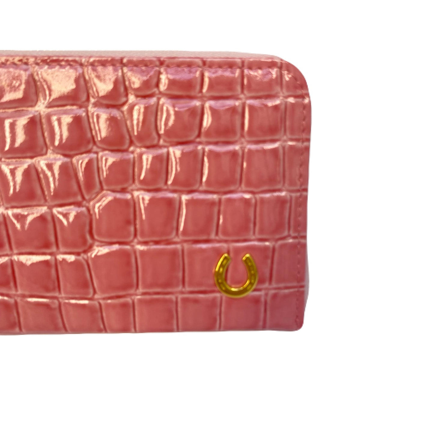 【3/20(祝・金):朝採れ・お誕生日財布】エナメル クロコ型押L字ファスナー 長財布 ピンク