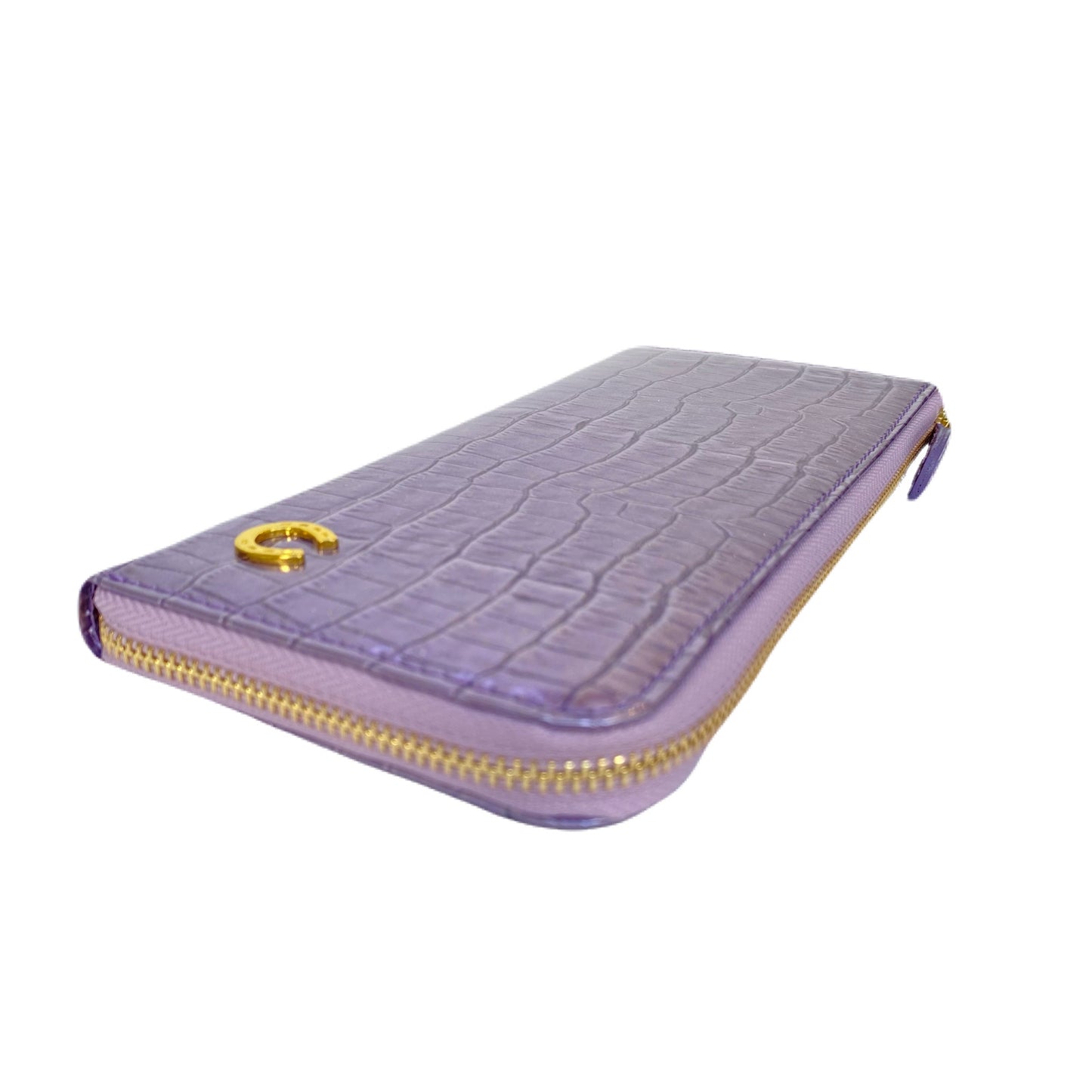 エナメル クロコ型押L字ファスナー 長財布 ラベンダー
