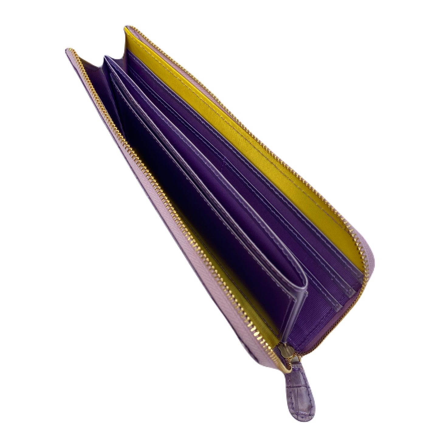 エナメル クロコ型押L字ファスナー 長財布 ラベンダー