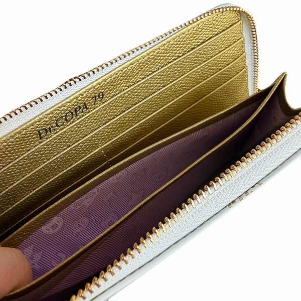 Reiwa CopaJapan L字ファスナー長財布 ホワイト(金箔縄目3本柄)ドット