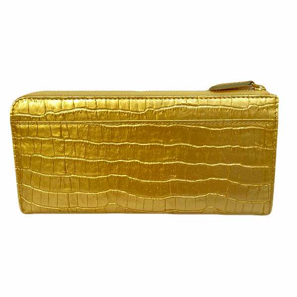 【3/23(月)朝採れ財布&お誕生日財布】エナメル クロコ型押L字ファスナー 長財布 ゴールド★特典付き★