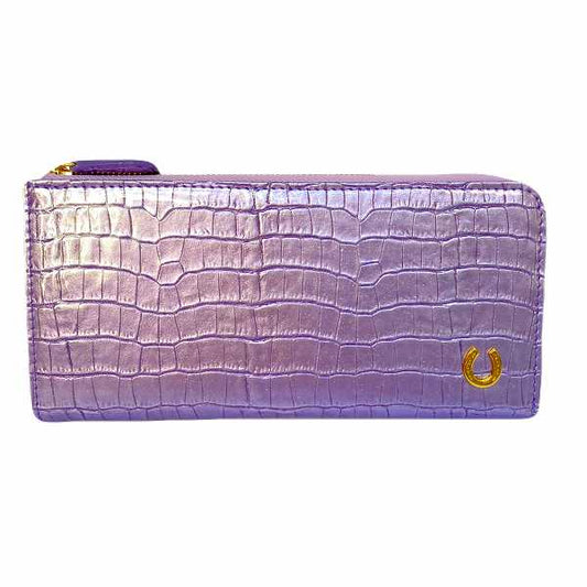 【4/30(木):朝採れ・お誕生日財布】エナメル クロコ型押L字ファスナー 長財布 ラベンダー